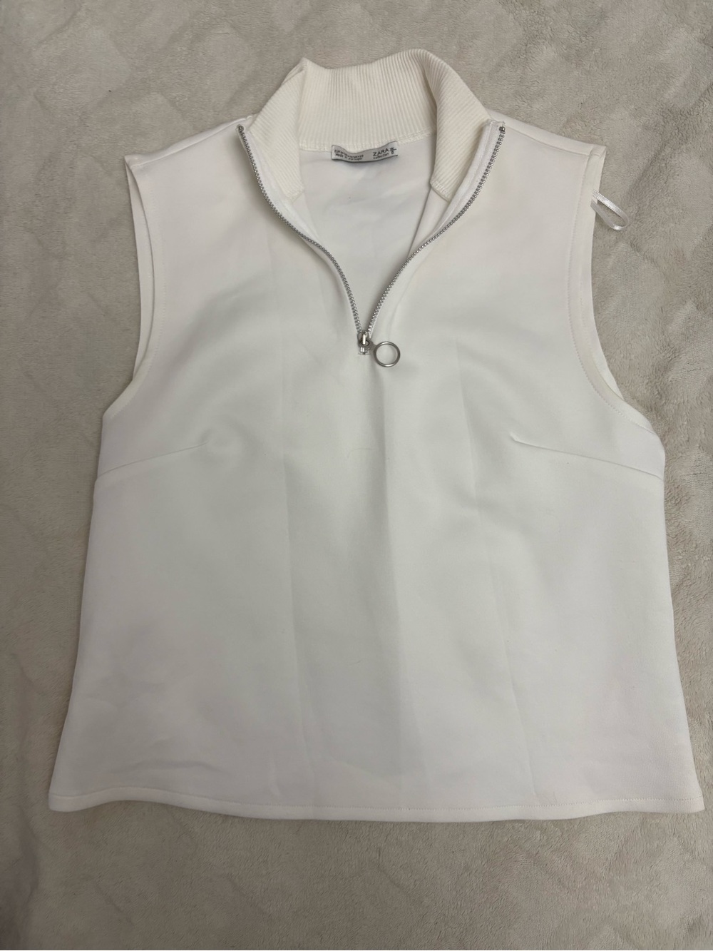 Zara White Sleeveless Zip Mock-Neck Tank